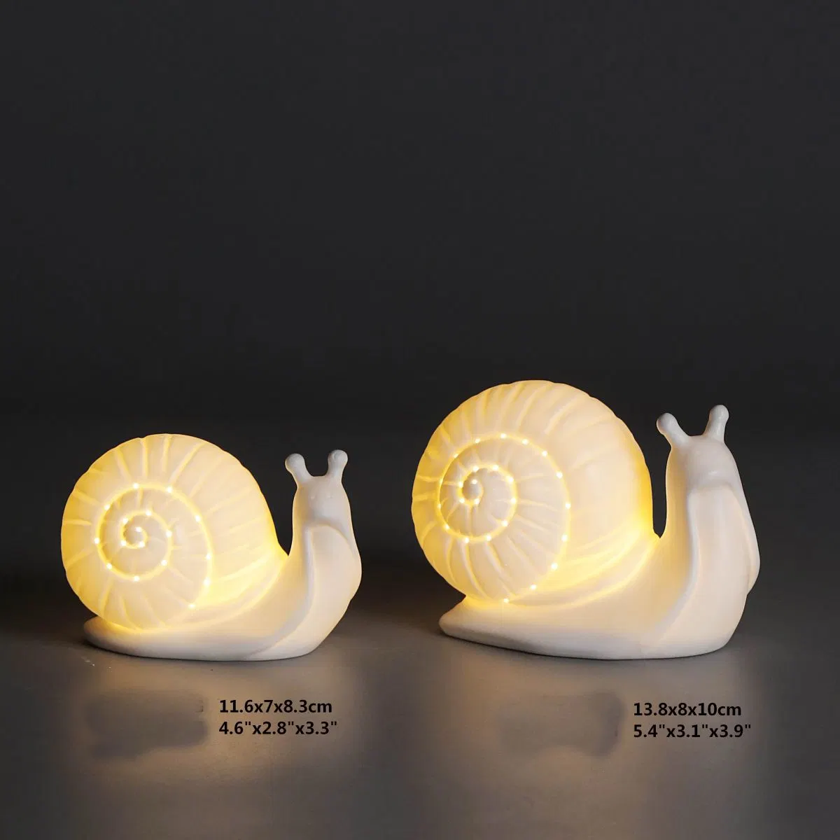 Ceramic Snail Figurine, LED Light up Decor, White Snail Table Top, Luminous Lighted Decorative Crafts Button Batteries Included, on off Switch