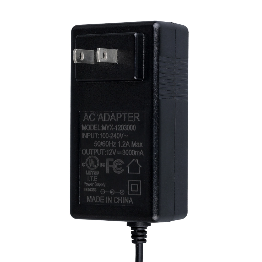 Factory Price Plastic Adapter AC100-240V Wall Plug 12V 3A 36W Power Charger for Laptop/LED Stirp