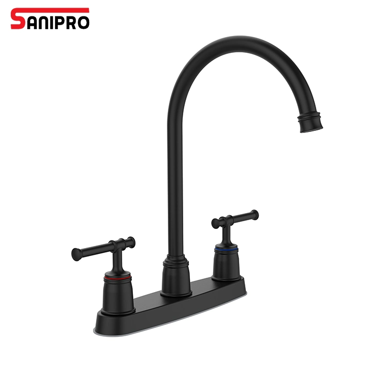 Sanipro Professional 8inch 2 Handles Bathroom Tap Widespread Brushed Sink Swivel Spout Matte Black Faucets for Kitchen