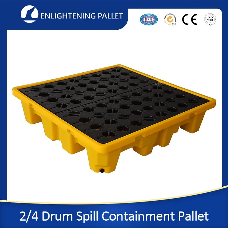 1300X1300mm Yellow and Black Polyethylene 4 Drum Spill Containment Factory Directly Supply Yellow Plastic Oil Spill Pallet for Oil Petroleum