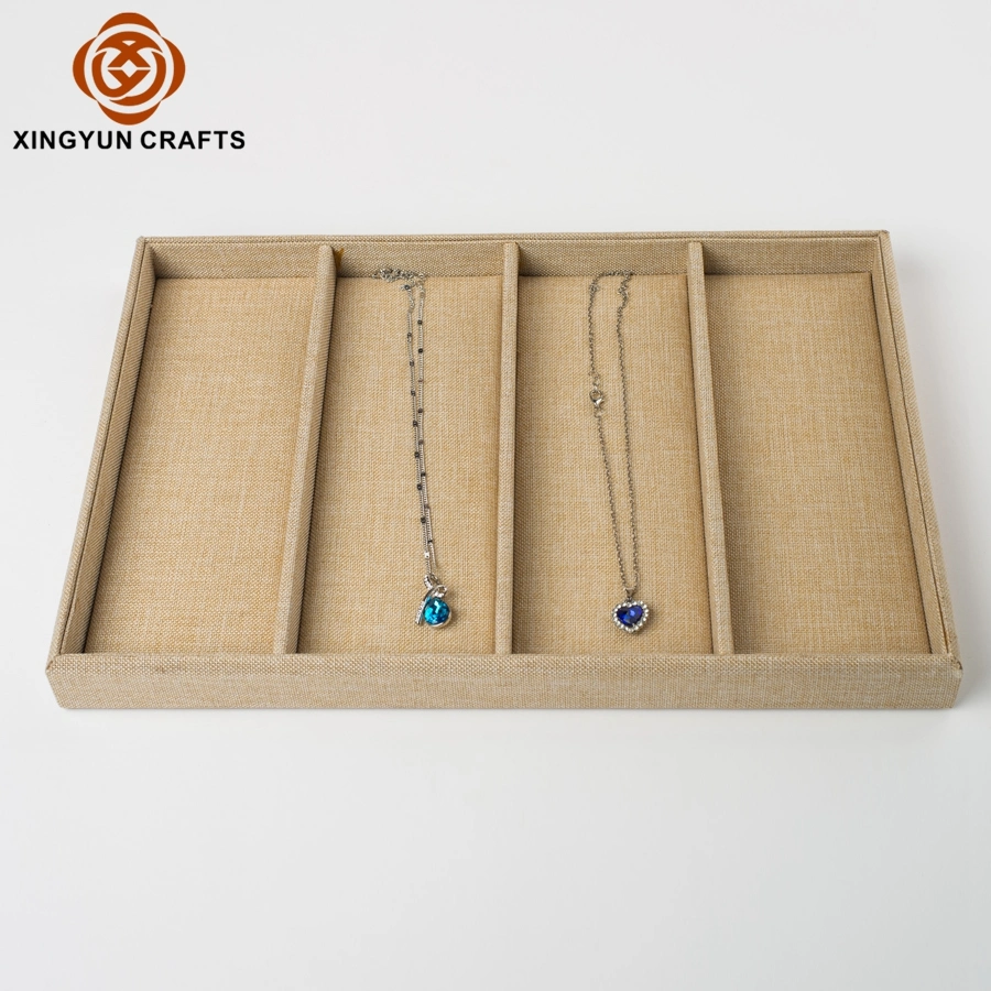 Factory Customized Linen Bangle Tray Jewelry Showcase Wood Jewelry Display Wooden Tray