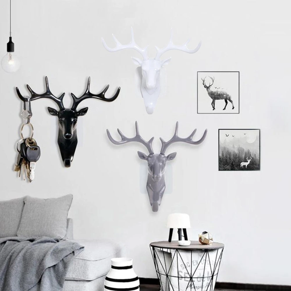 Household Wall Decorative Deer Head Antlers Single Hooks for Hanging Key Clothes Coat Hat Bags