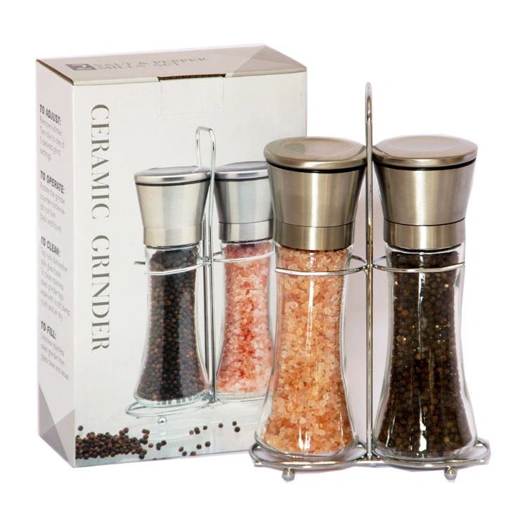 Stainless Steel Tall Salt and Pepper Grinder Set with Stand Esg11407