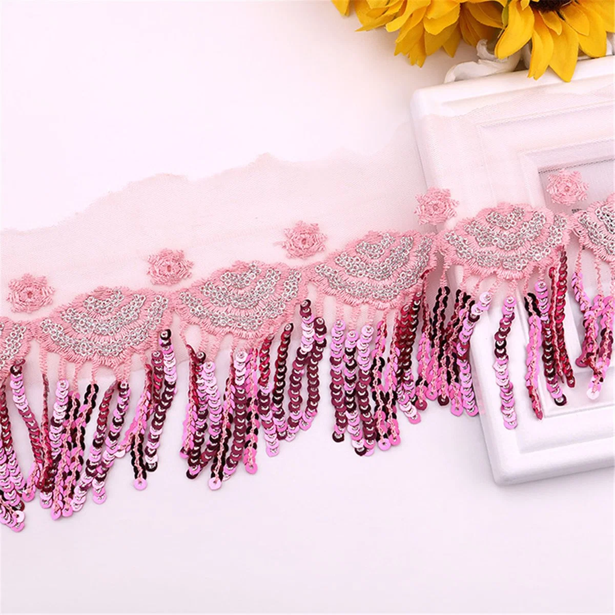 Spot Wholesale/Supplier Colorful Hollowed out Mesh Yarn Tassel Sequin Embroidery Lace Hemline Decorative Stage Clothing Accessories