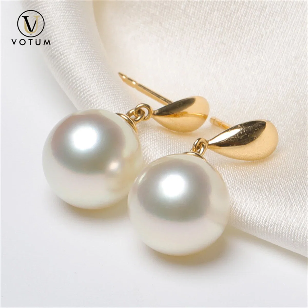 Votum Custom South Seawater White Pearl Wedding Accessories Earring Real Gold Jewelry