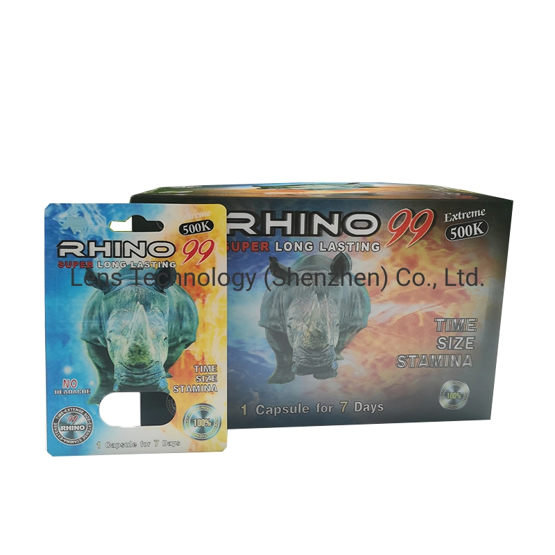 Custom Printed Pills Packaging Box Rhino 69 Pills Male Power 3D Blister Plastic Card Display Box