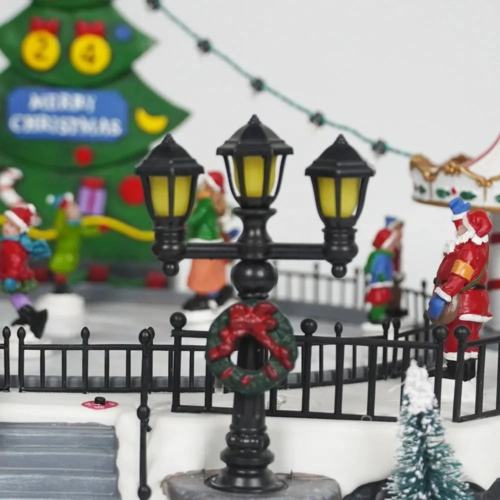 LED Lighted Ski Xmas Scene Christmas Village Set Ice Rink Ornament