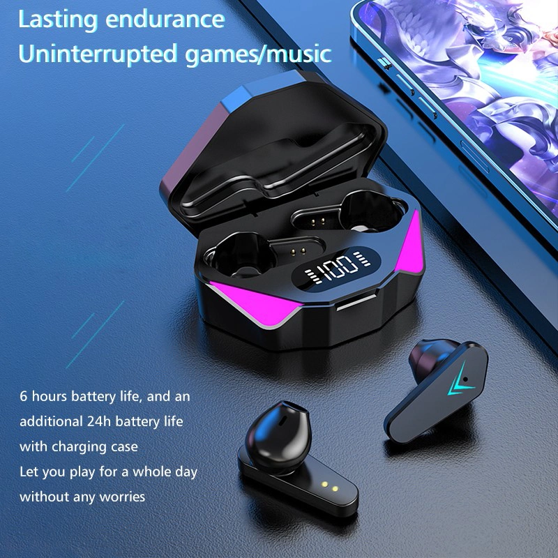 سماعات الأذن X15 TWS المخصصة لتشغيل الألعاب 65 مللي ثانية ذات زمن وصول منخفض TWS BT سماعات رأس ذات أسنان زرقاء مع سماعة رأس لاسلكية مع ميكروفون لعبة Fone