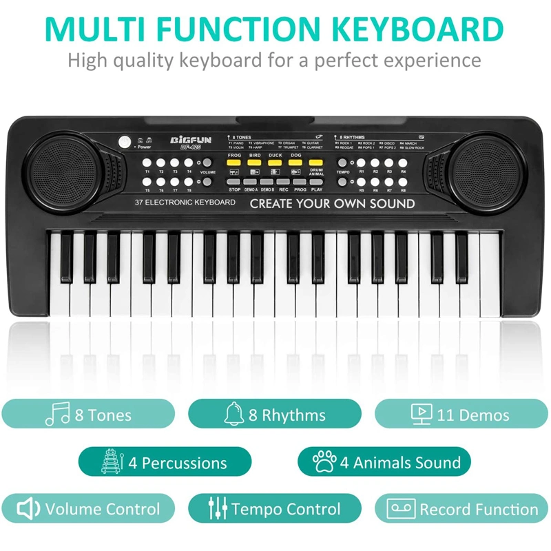 37 Teclas Piano para Niños Juguetes Musicales Piano Negro Teclado de Música Portátil Teclado de Música Electrónico Juguetes Educativos de Aprendizaje Teclados