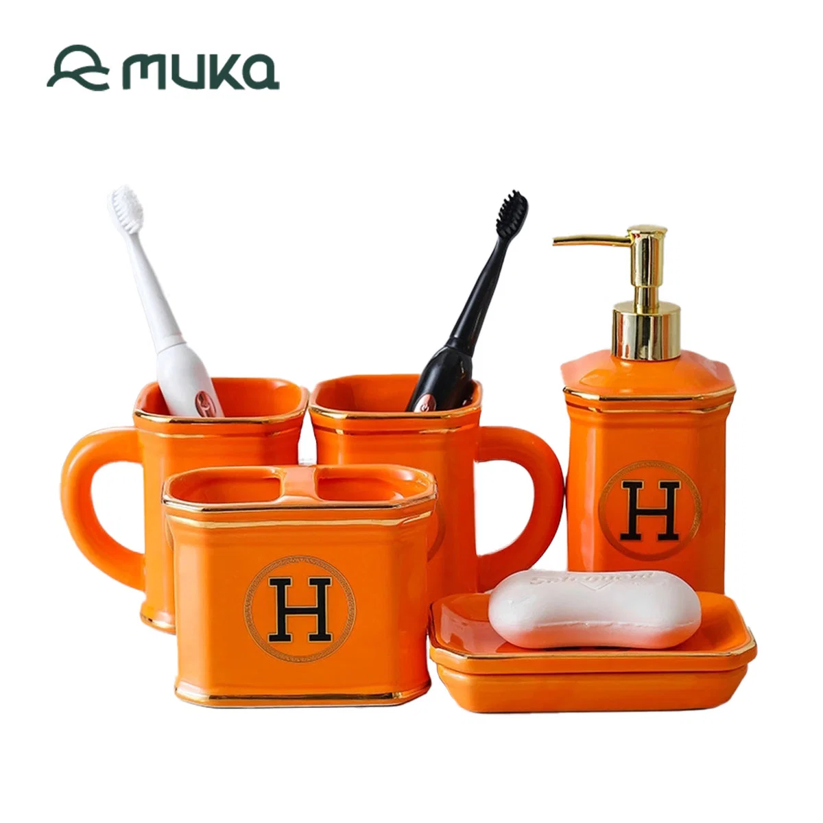 European Bathroom Ceramic Emulsion Bottles Luxury Hotel Bathrooms Accessories Toothbrush Holder Bathroom Set