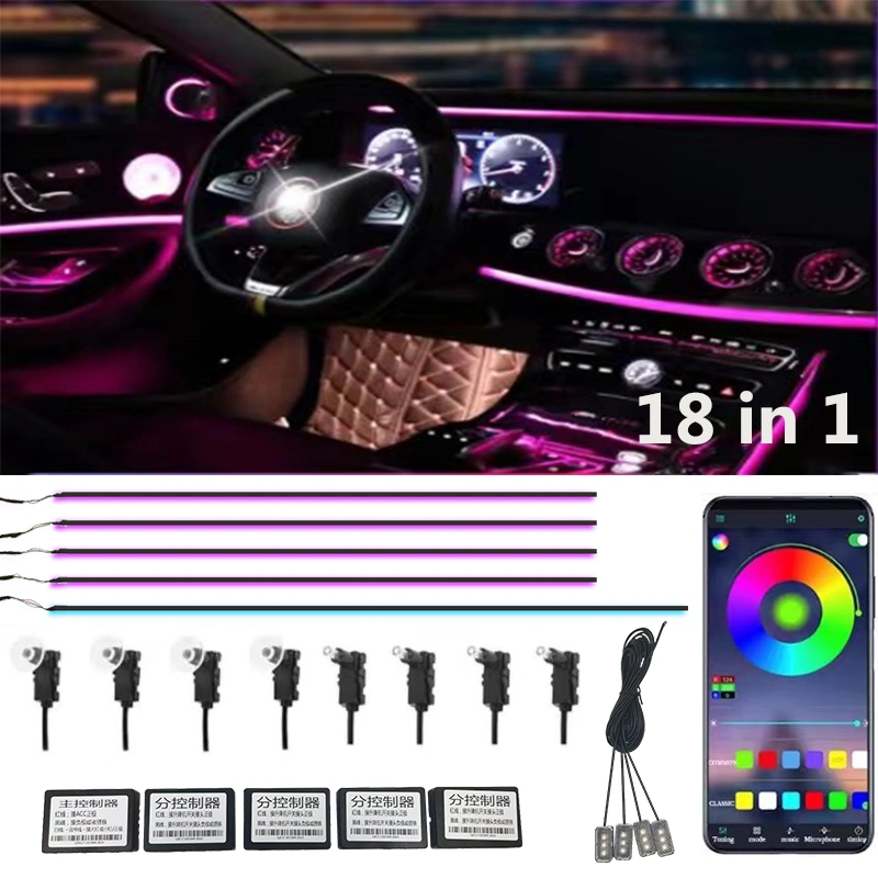 APP Control LED Strip Ambient Lighting Car LED Strip Light RGB LED Interior Ambient Light Car Decorative Accessories in Two Group Control