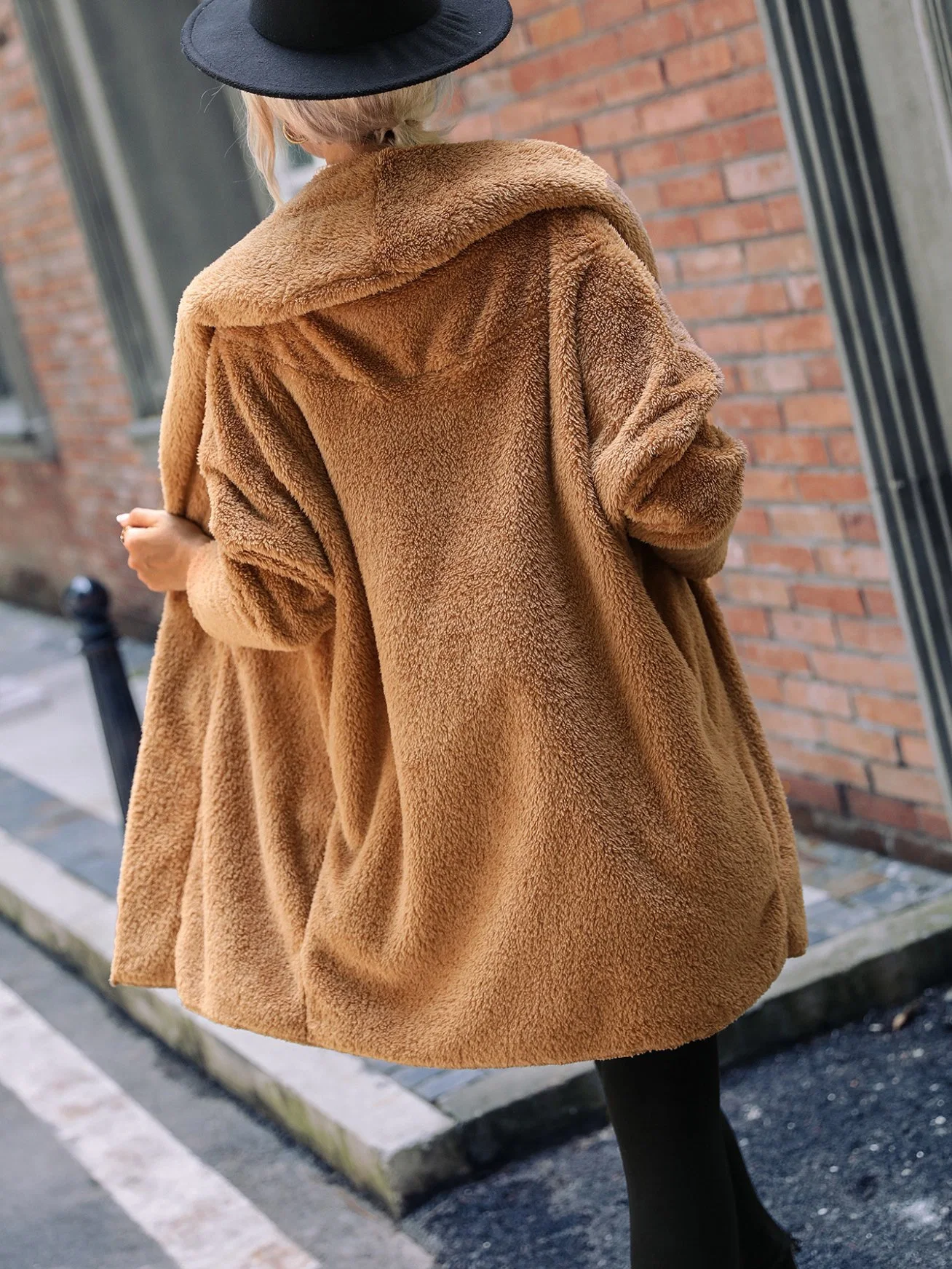 New Ladies' Double-Sided Fleece Overcoat Unbuttoned Solid Color Loose Lapel Flannel Long Sweater