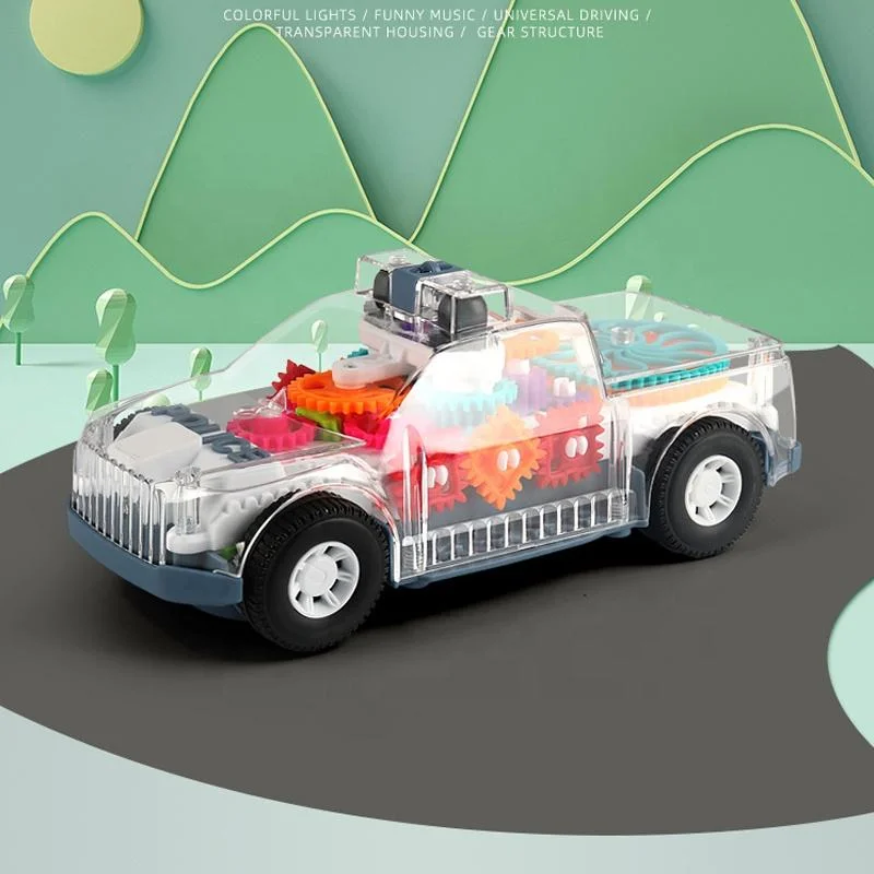 Nova engrenagem transparente música leve Universal Electric Battery Electrical Kids Brinquedo de carro transparente Concept