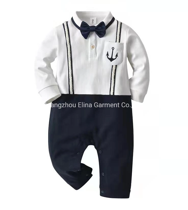 2021 New Gentleman Long-Sleeved Handsome Knitted Cotton Romper Newborn Baby Clothes Infant Boys Wear