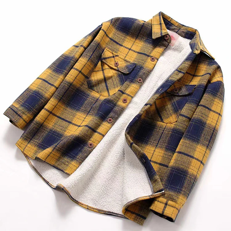 Sherpa Custom Logo Warm Fleece Brushed Lined Flannel Plaid Shirt Jackets