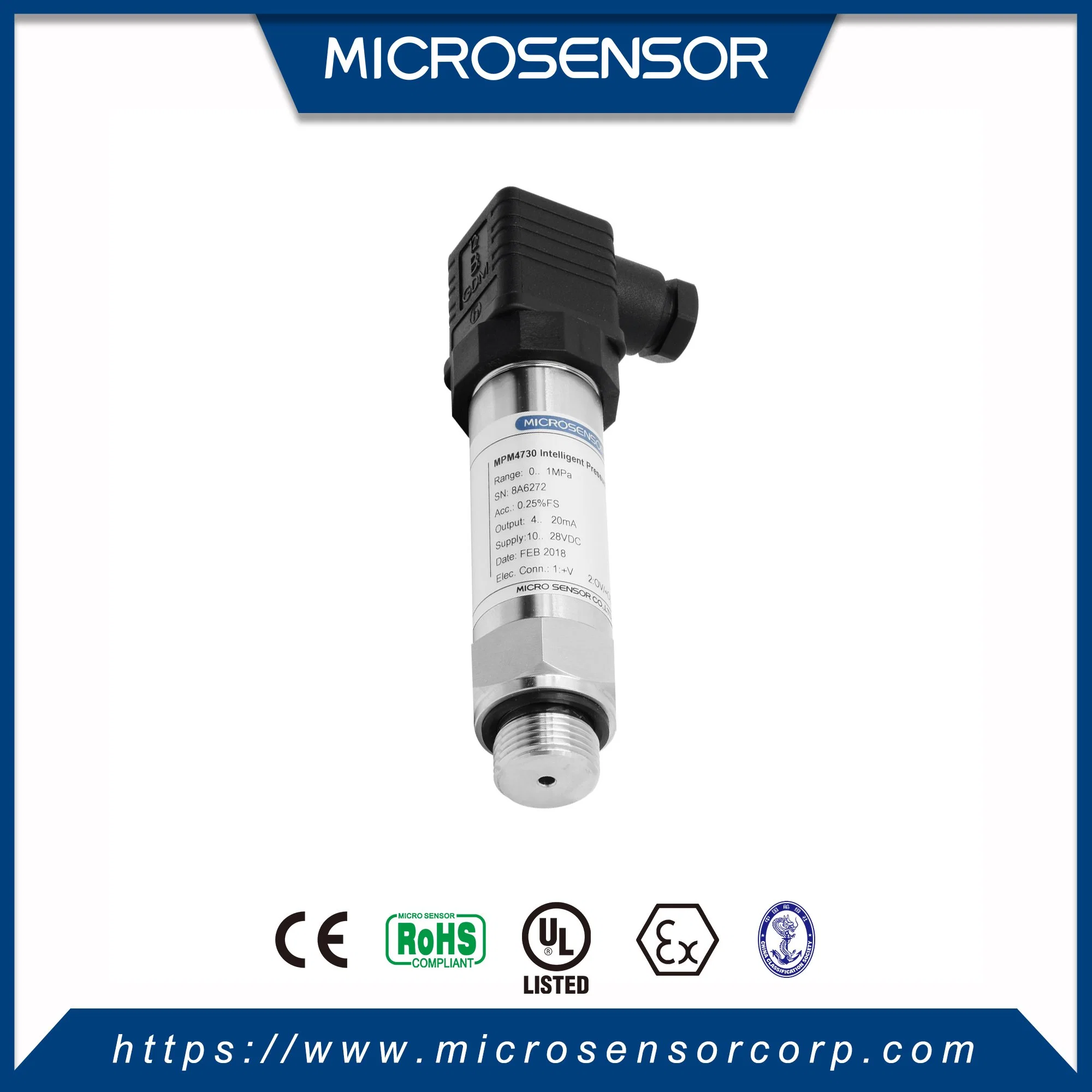 RoHS 2-Wire Intelligent Smart RS485 HART Piezoresistive Water Tank Pressure Sensor MPM4730