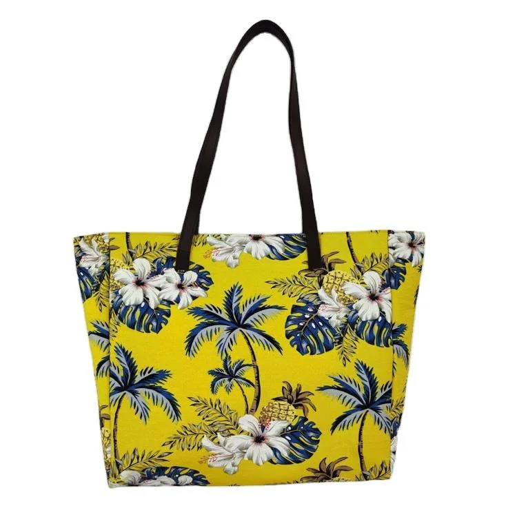 Imprimé personnalisé Loisirs Tropical Hawaii Travel noix de coco Palm Tree Canvas Sac de plage fourre-tout