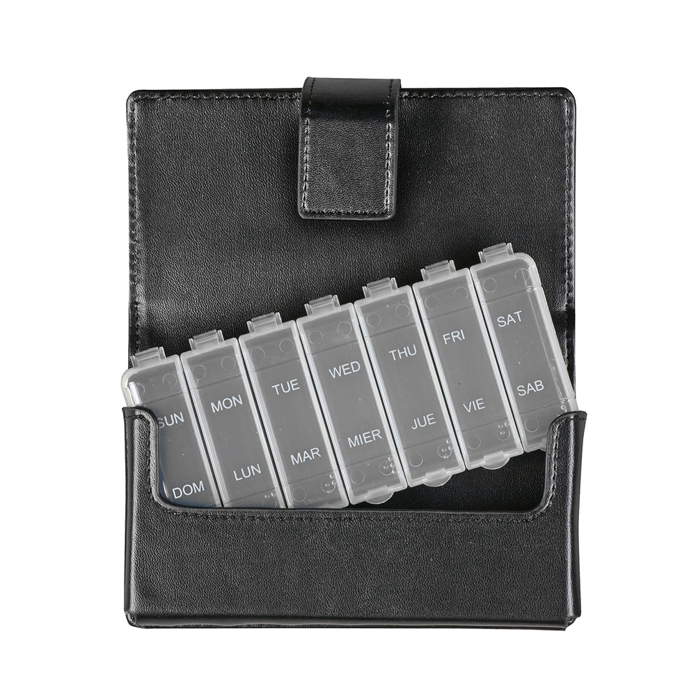 7-Day Pill Box portable Travel Leather Pill case pour vitamines Et suppléments
