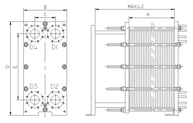 B100b Yojo Acero Inoxidable Ti Gasketed del intercambiador de calor de placas del enfriador de aceite de HVAC M10b