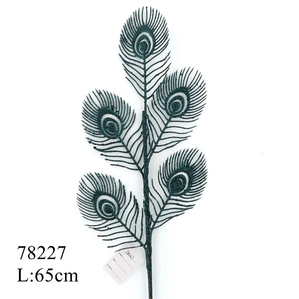 Xmas Decor for Home Peacock Tail Grass Feather Dark Green Peacock Leaf Decoration Plastic Artificial Peacock Tail Flower