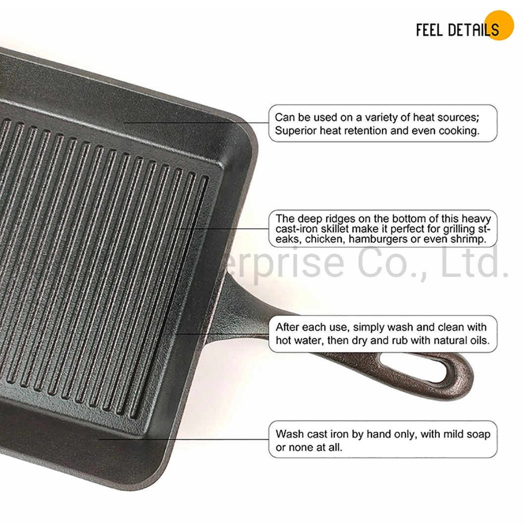 Wholesale/Supplier 23cm Pre-Seasoned Custom Cast Iron Griddle Plate Barbecue Pan Square Grill Pan Set