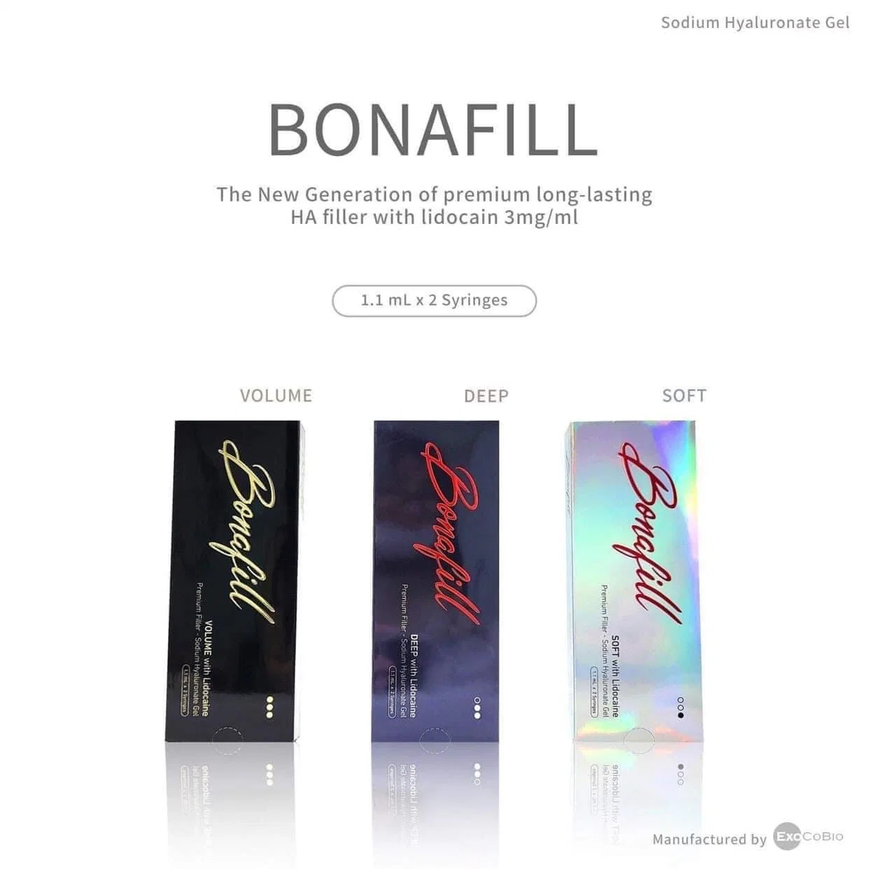 Bonafill Deep Lido Caine Premium Filler (2 Syringes X 1.1mL) Cross-Linked Hyaluronic Acid Dermal Filler for Lip Augumentation Nose Cheek Enhance Injection