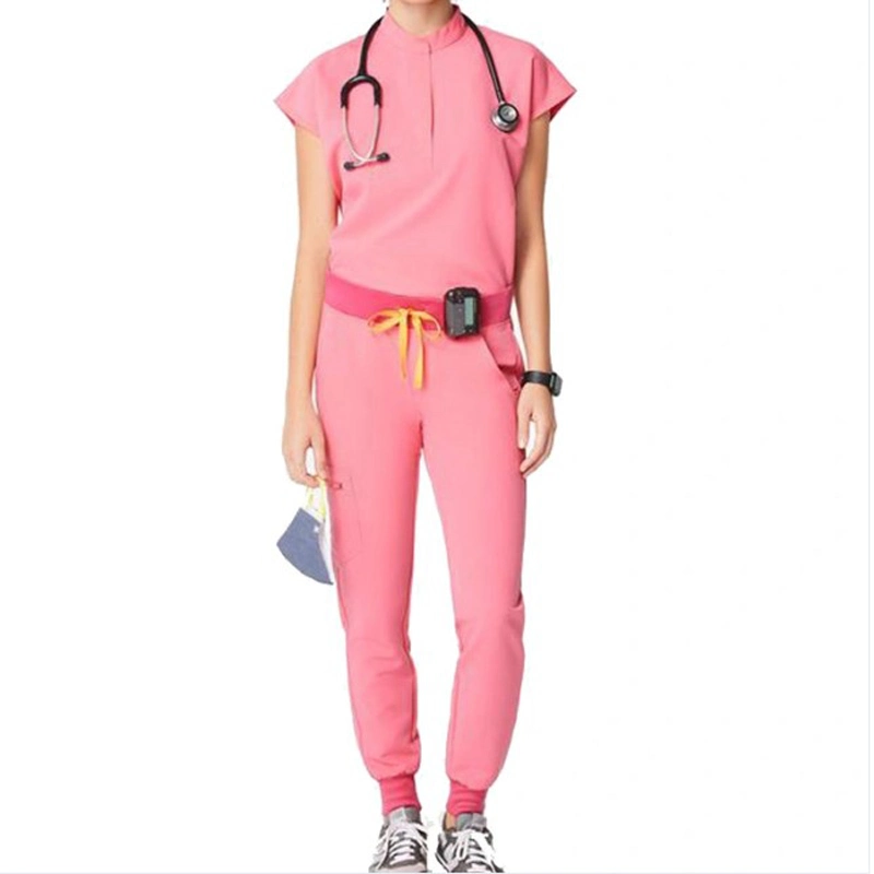 Mandarin Collar Scrub Uniform Scrubs Set Nursing Workwear Top and Pant Short Sleeve Dental Uniform Outfit Suits