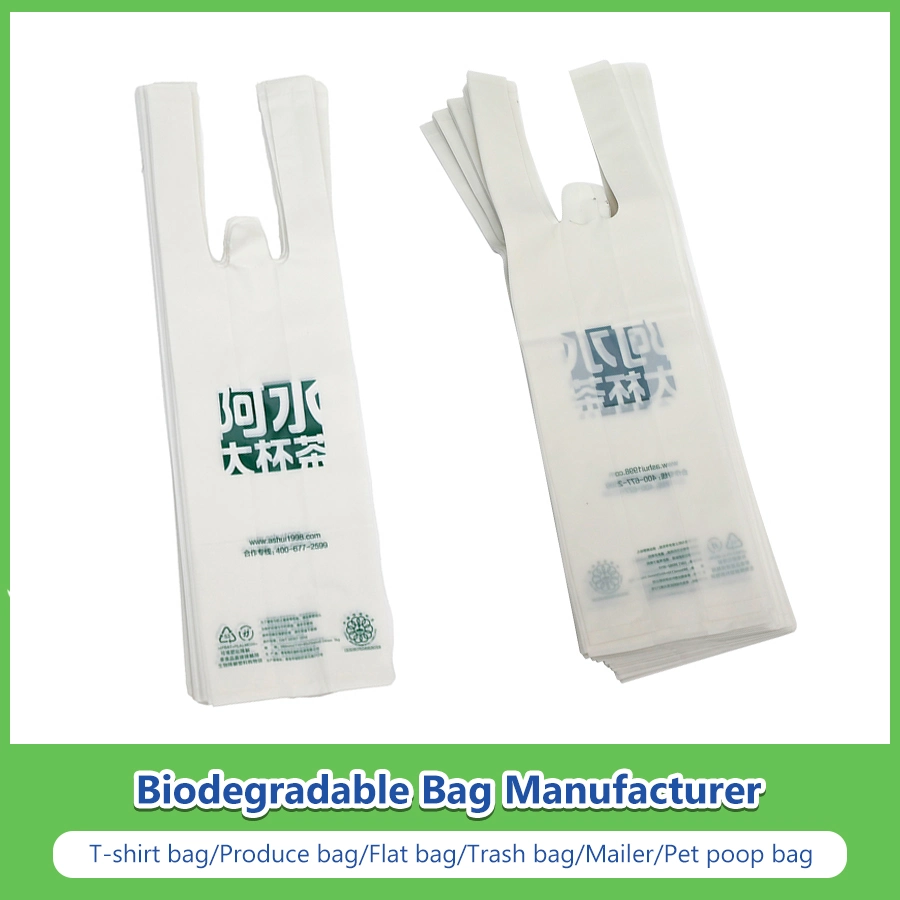 Corn Starch Made Custom Printed Biodegradable Vest Plastic Carrier Bags with Logo for Water/Beer/Milk Tea/Shopping/Supermarket