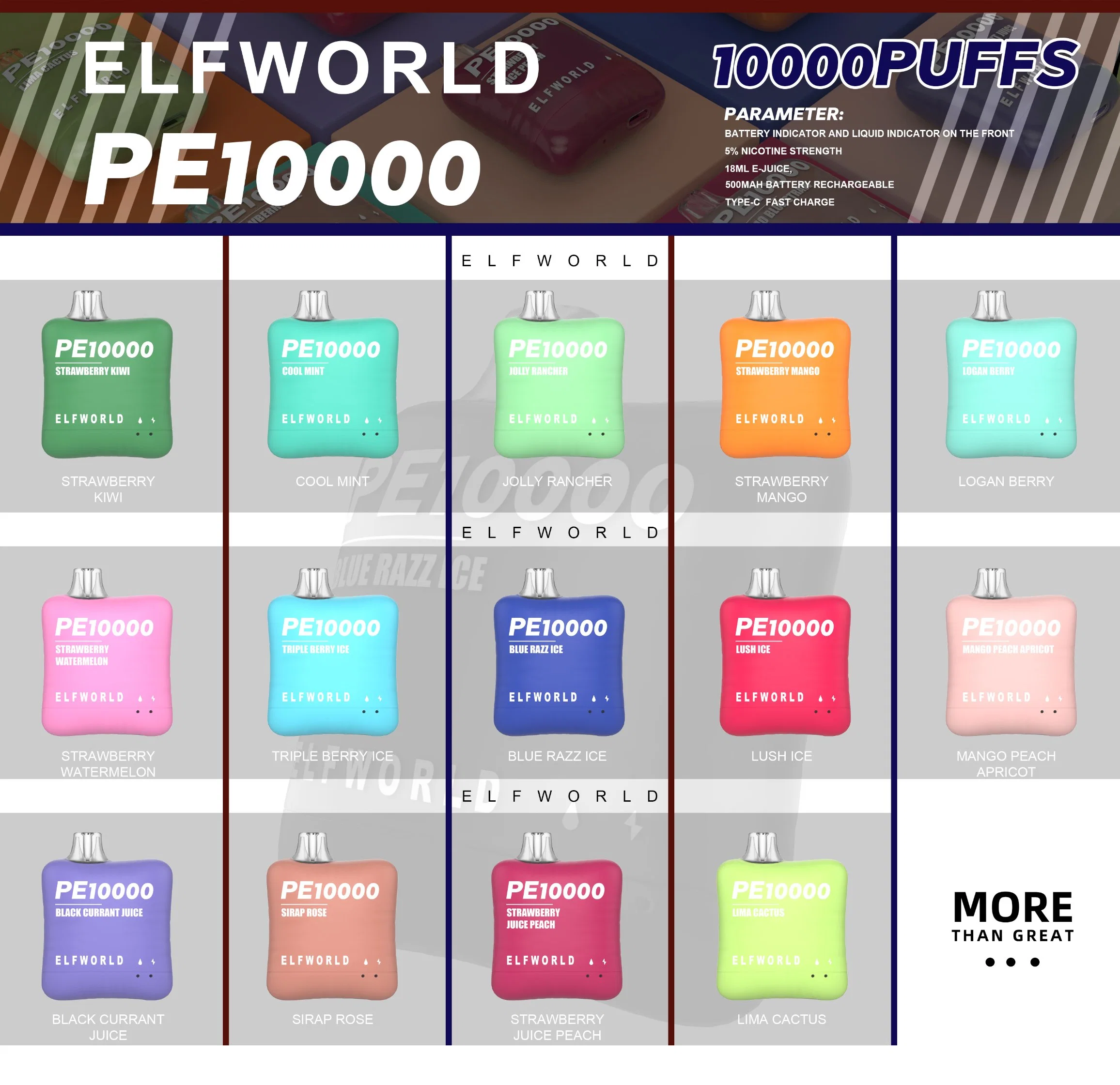 Новые наушники Elfworld PE10000 8500 9K 6000puffs BC 5000puffs R Ornado 9000 Воз Вак потерял Иджой Мэри Драгбар Вапенгин Высокий Одноразовый клапан Light Eonys Iplay