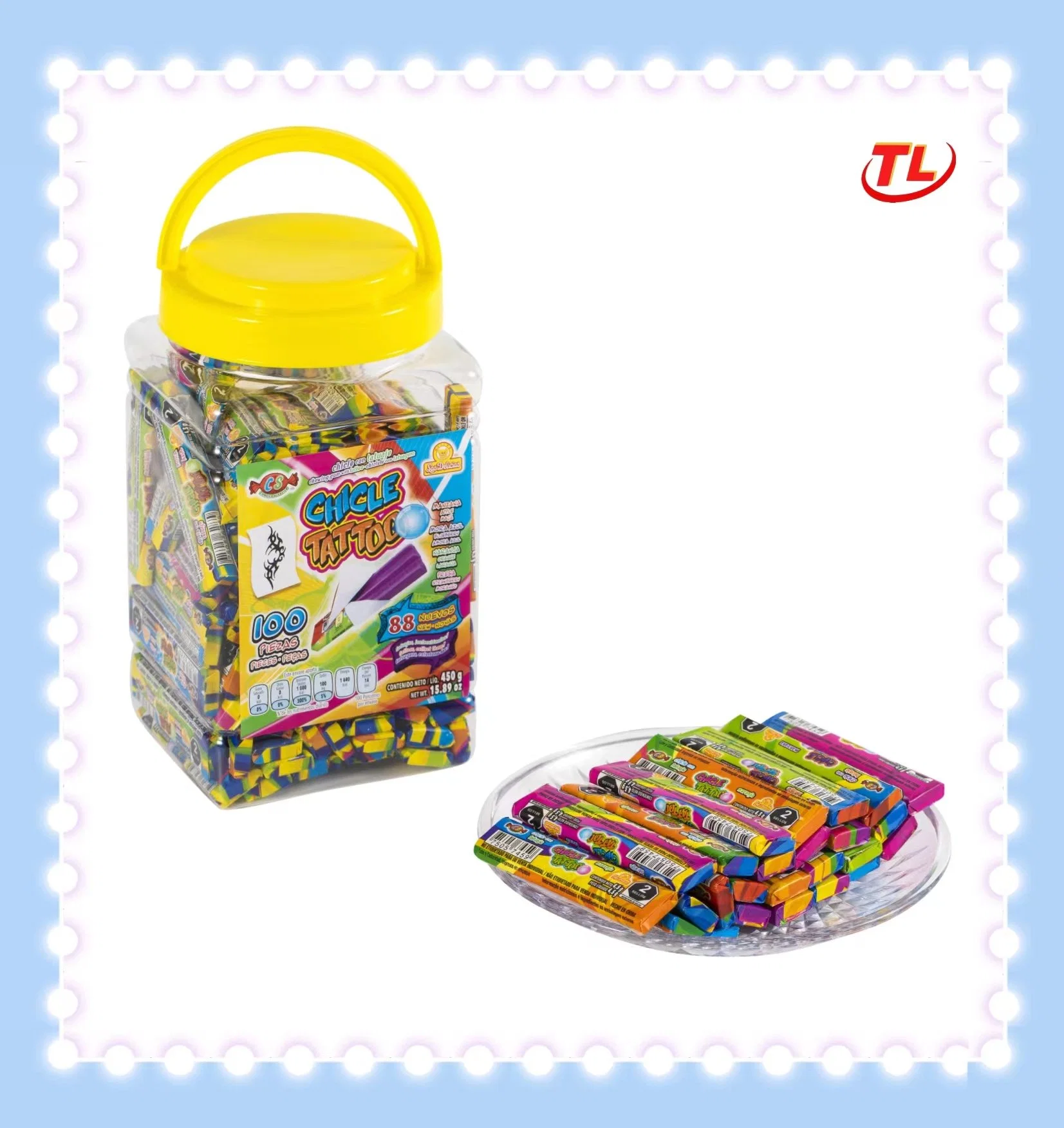 CE Certificado de chicle Tattoo Bubble Gum con bolsa/Jar Embalaje