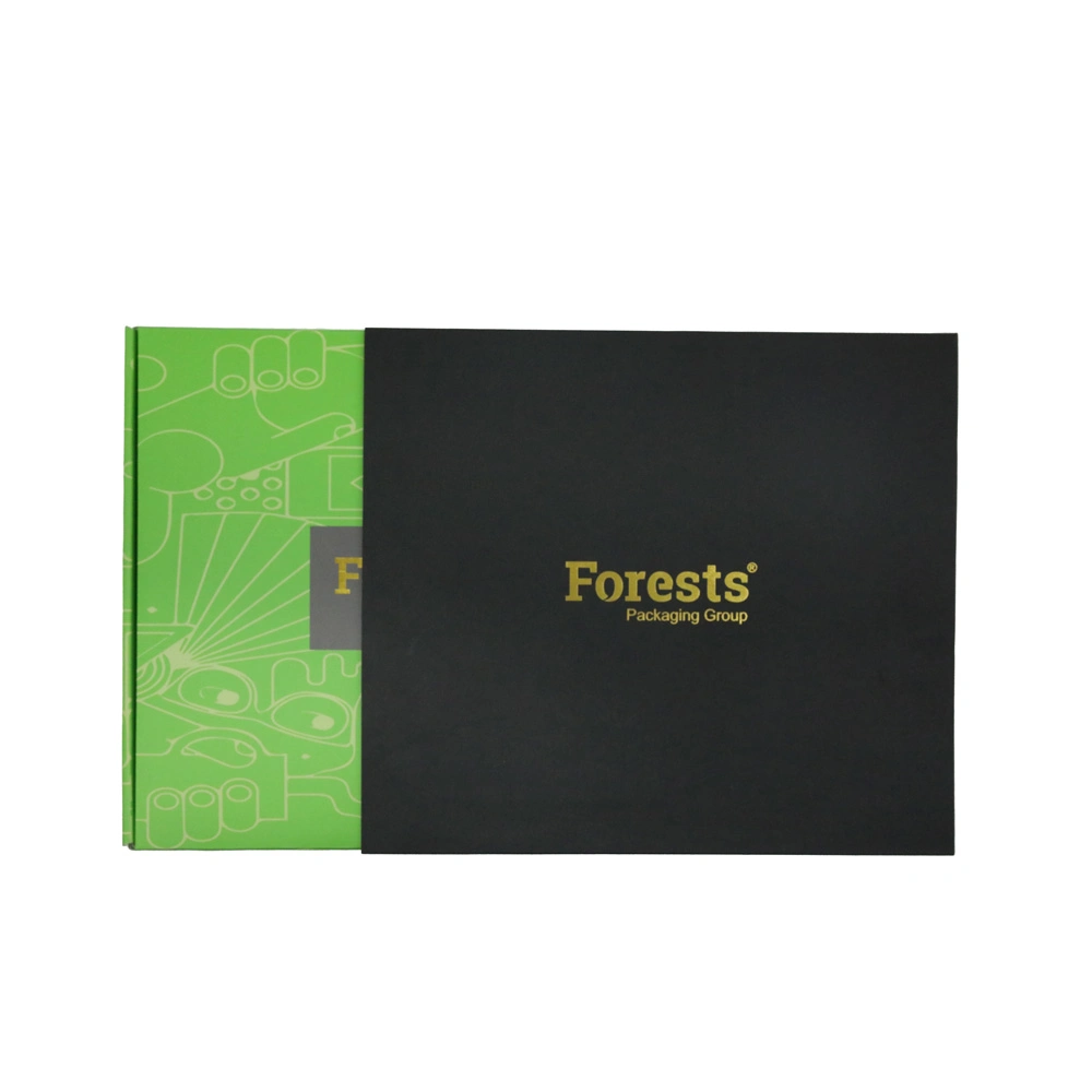 علامة FPG التجارية الخاصة Pantone Green Printed الترويج هدية الشحن مربع مع جراب أسود غير لامع وشعار Gold Areet