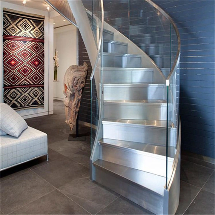 Australia Style High End Interior Wood Steel Curved Staircase with Glass Railing