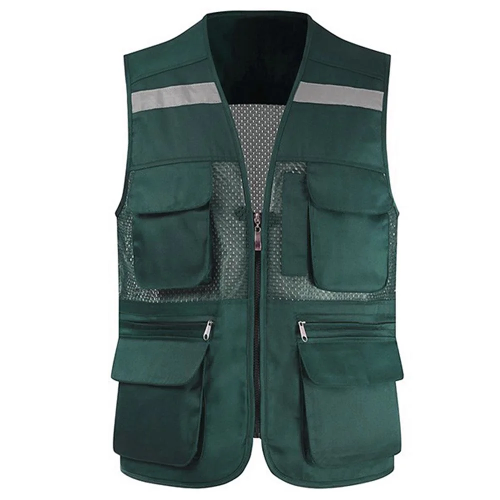 Men's Casual Outdoor Work Safari Fishing Travel Photo Cargo 100% Polyester Vest Jacket Multi Pockets