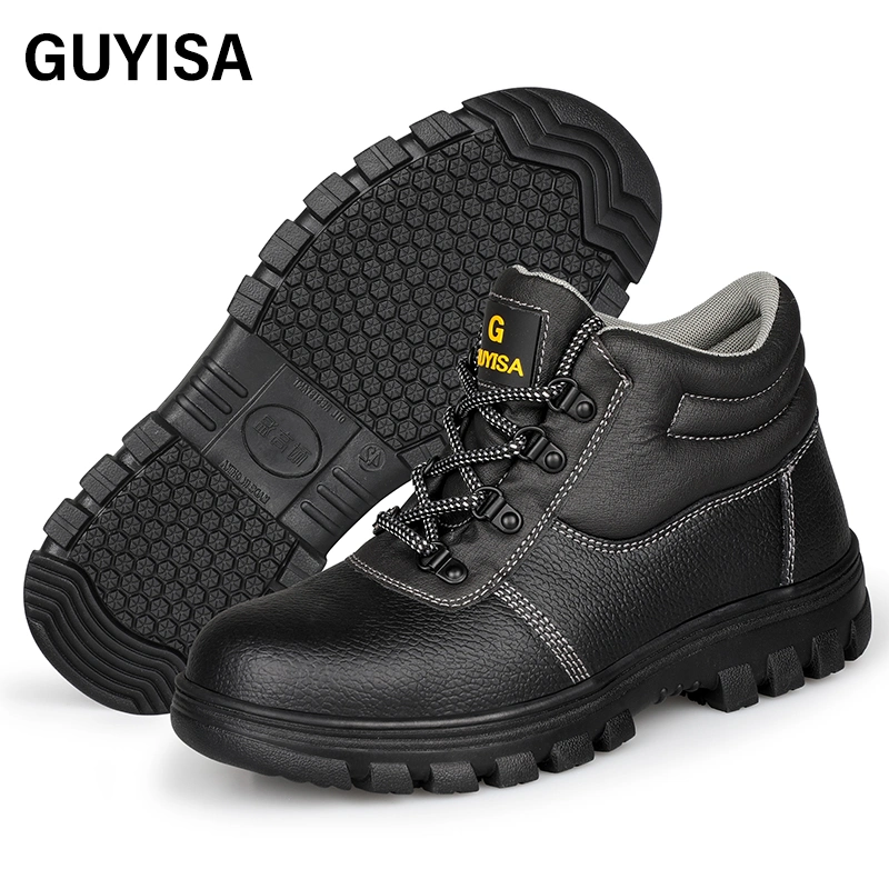 Black Color Leather Upper Oil and Slip Resist Steel Toe Safety Shoes