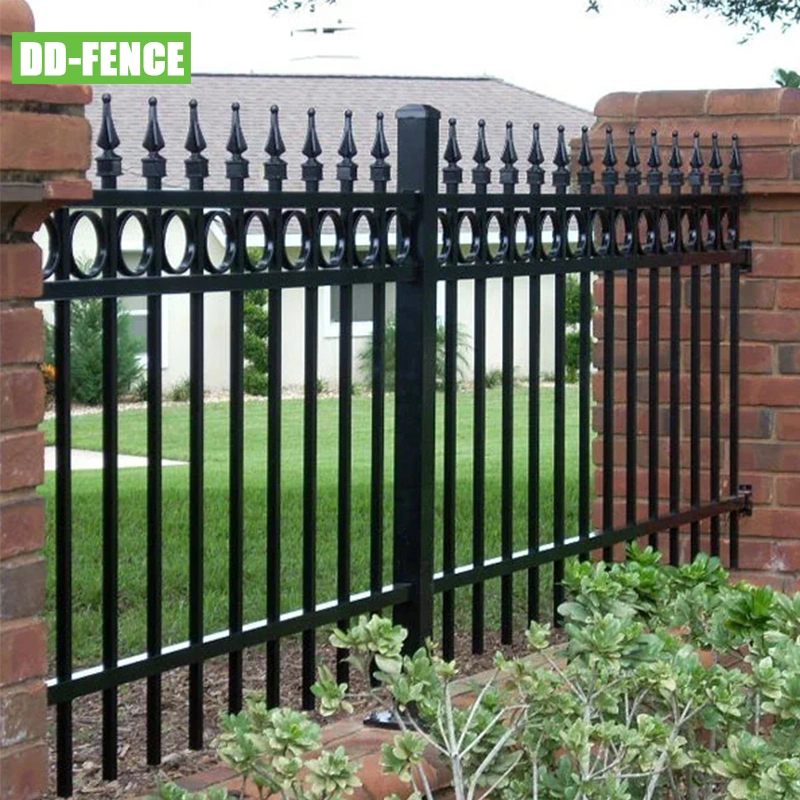 Powder Coated Separate Top Wrought Welded Tubular Picket Fence and New Design Iron Gate for Garden House School