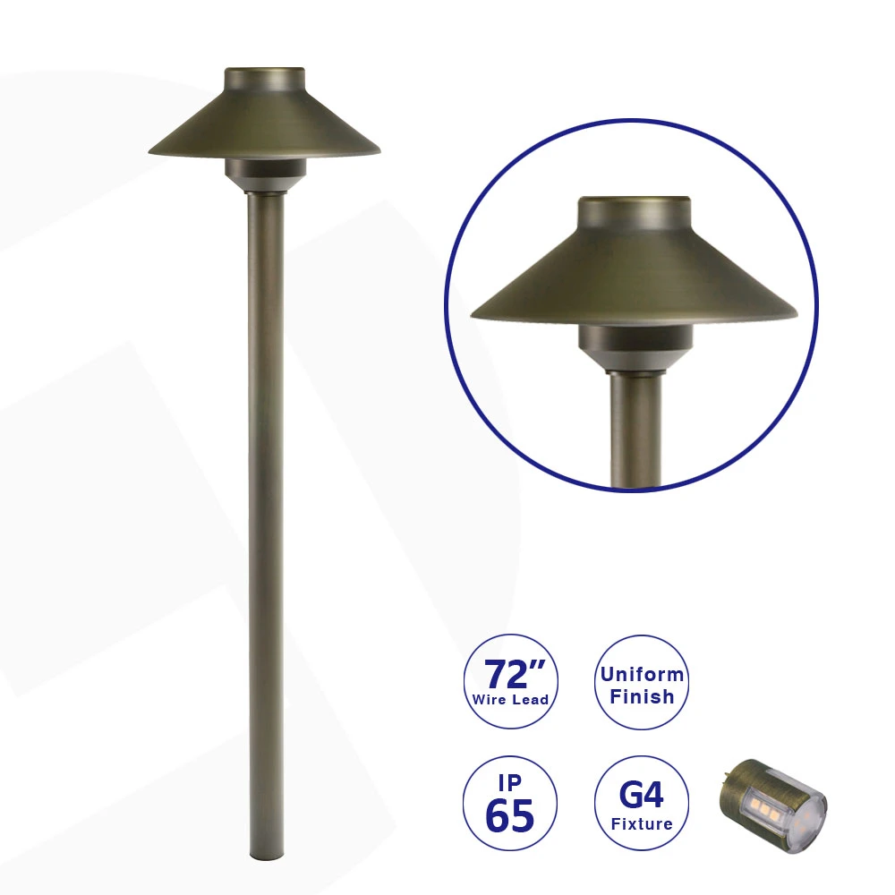 ETL Certified - Antique Brass Finish Integrated Path Light - Low Voltage - with Free Ground Stake - for Outdoor Landscape Lighting