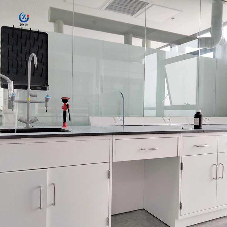 School Science Lab Furniture with Glass Shelves Long Benches
