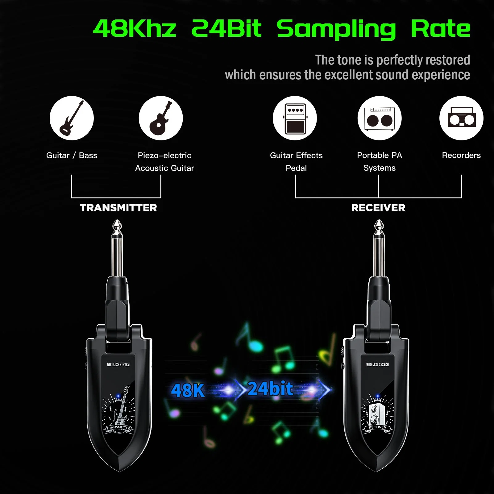 High-Grade Electronic Guitar Wireless System Rechargeable Guitar Transmitter Receiver