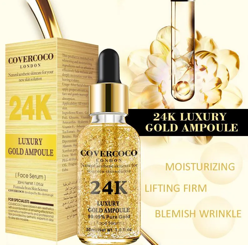 24K Gold Luxury 30ml Moisturizing face Essential Liquid maquiagem Foundation O primário de base é o cuidado da pele essencial