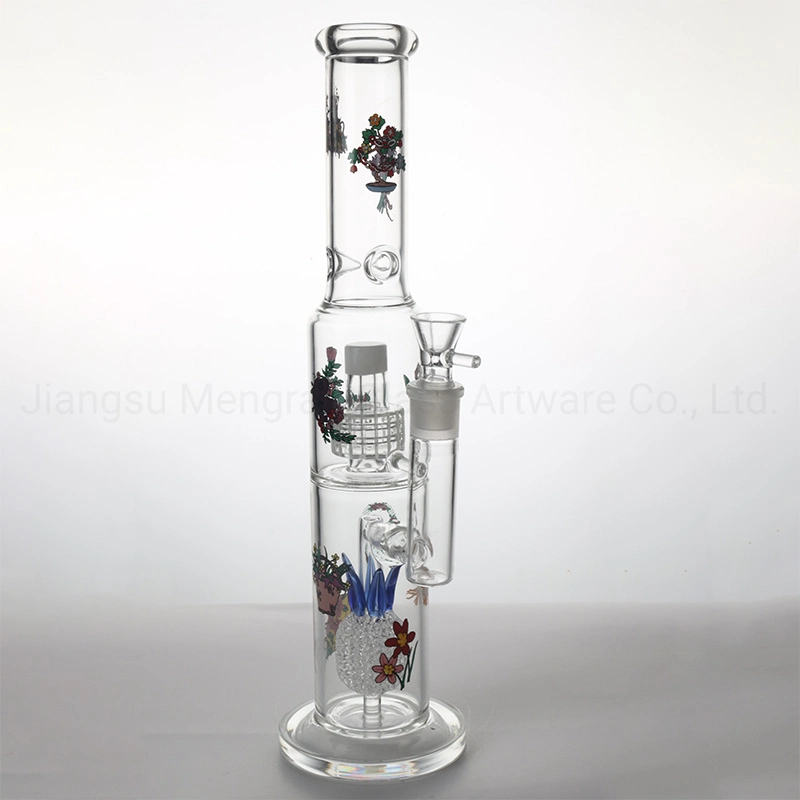 Diseño exclusivo, el vidrio Hookah imprimir calcomanías Piña nido de pájaro el doble filtro de cristal el hábito de fumar pipa de agua
