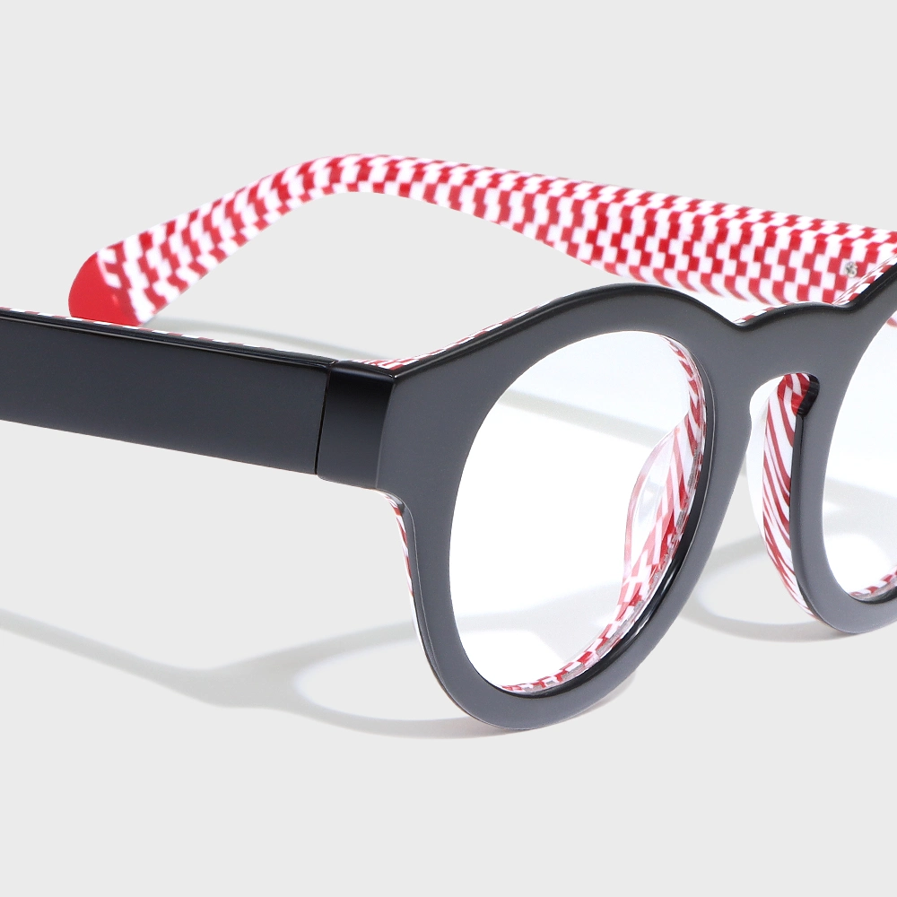 Yeetian Casual Black and Red Lattice Fashion Spectacle Frames Acetate Optical Eyewear