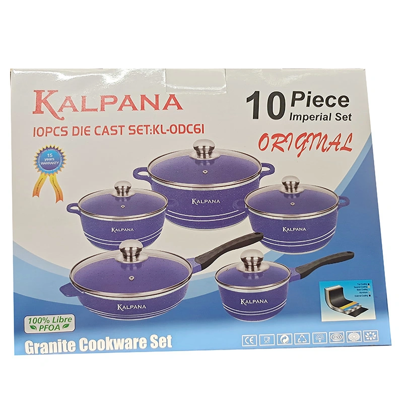 Popular 10PCS Die Casting Aluminium panelas set granito Non-Stick Cook Conjunto de caçarola de 20/24/28 cm com recipiente de 28 cm