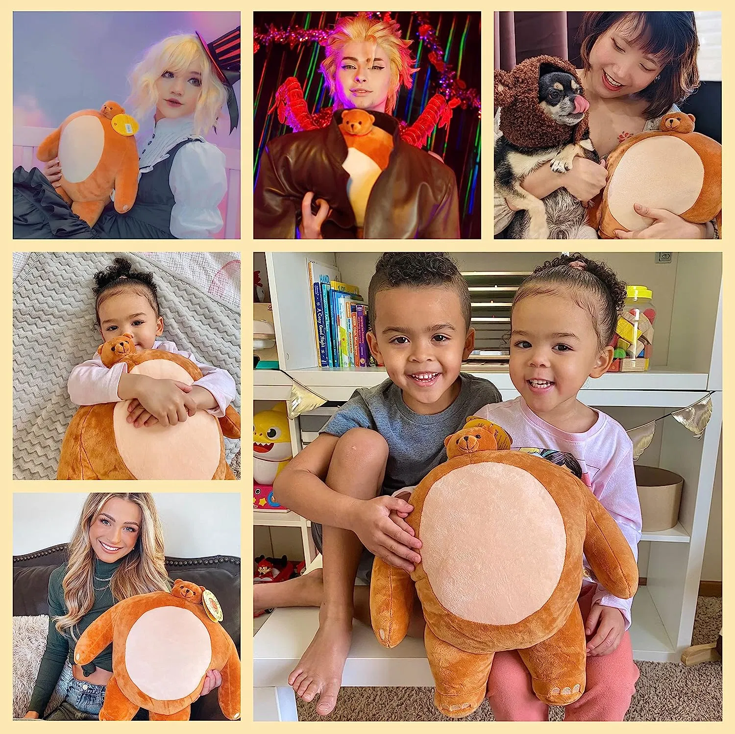 Urso PIP personalizado de pequeno cabeça Reino para meninas e meninos, adoráveis e grandes plushies, urso de cabeça pequena, animal recheado