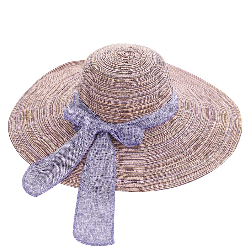 Sombreros de verano para mujeres sombreros de paja para mujeres sombreros de sol de playa Sombrero flexible con Brim Nuevo Lace Bag Plain Custom Striped Logotipo personalizado