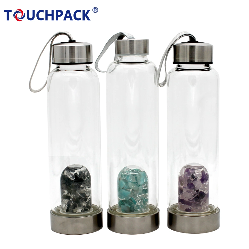Venda por grosso de cristais naturais cascalho infundida Vidro cristal potável garrafa de água