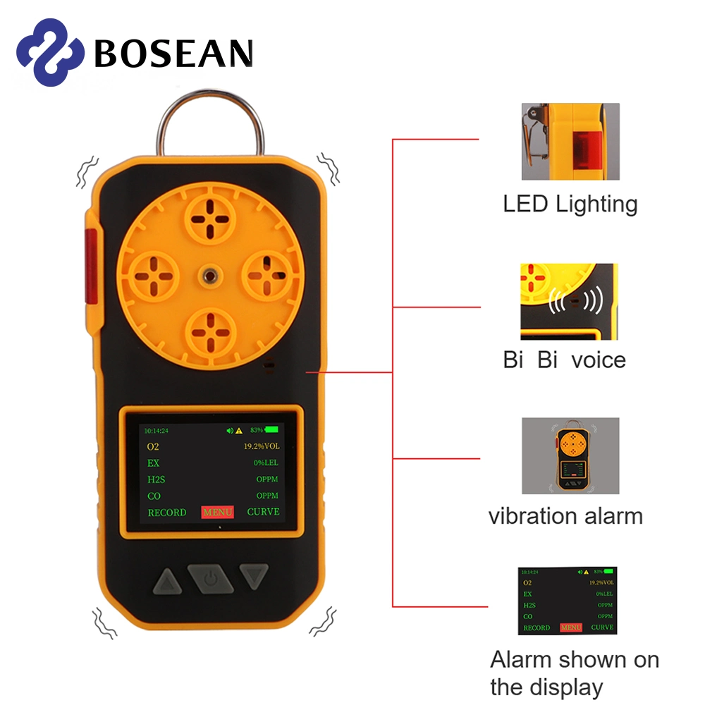 Bosean Handheld Portable Co O2 H2s Lel C2h4 H2s CD4 Multi Gas Detector