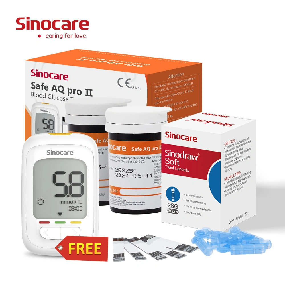 Medidor digital sem Blood Smart Sugar, sem código portátil Sinocare Kit de medidor de glicose com tiras de teste para o Hospital doméstico