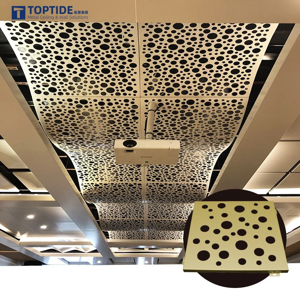 Commercial Building Interior Fireproof Material Perforated Metal False Ceiling Board with LED