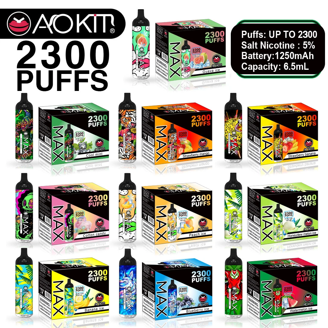 Aokit Max 2300 Puffs Disposable/Chargeable Vapes Wholesale/Supplier Disposable/Chargeable Vape Pen Shenzhen Manufacturer