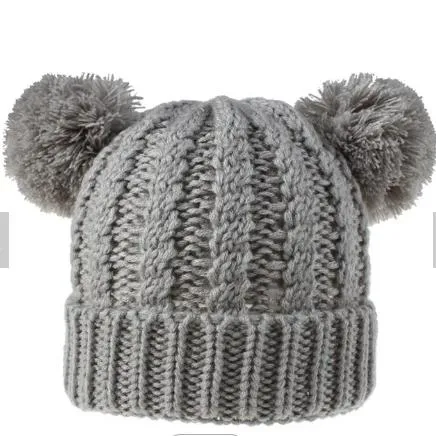 Child Beanie Fashion New Elasticity Boy Girl Casual Simple Double Pompom Hat